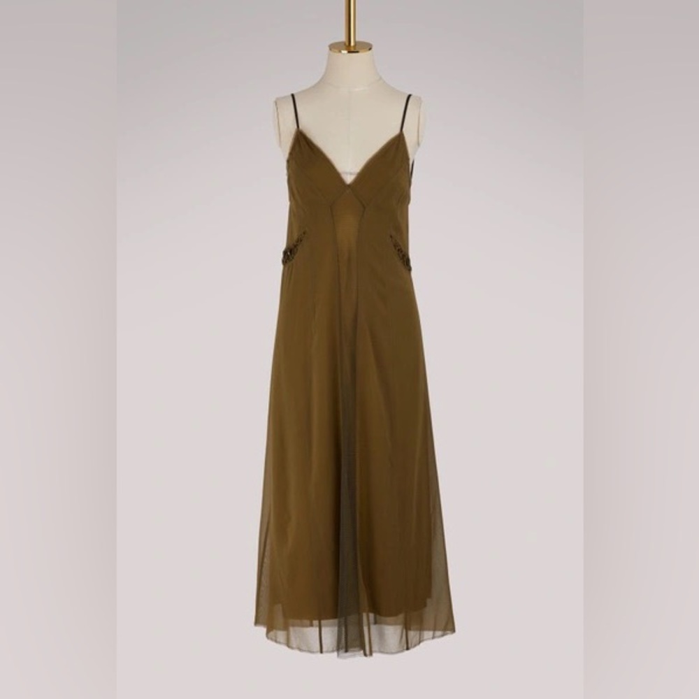 Rag & Bone Louise Stretch-silk, Chiffon And Mesh Midi dress in olive size 6